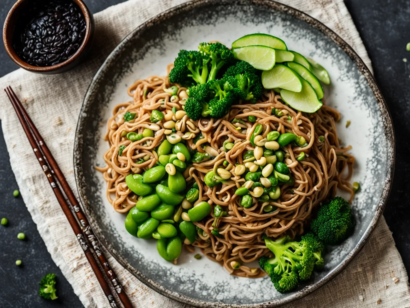 15-Minute Lime Peanut Soba with Broccoli & Edamame — A 15 minute vegan dinner: soba, broccoli and edamame cooked in one pot, then tossed in a zippy lime-ginger peanut sauce with sr