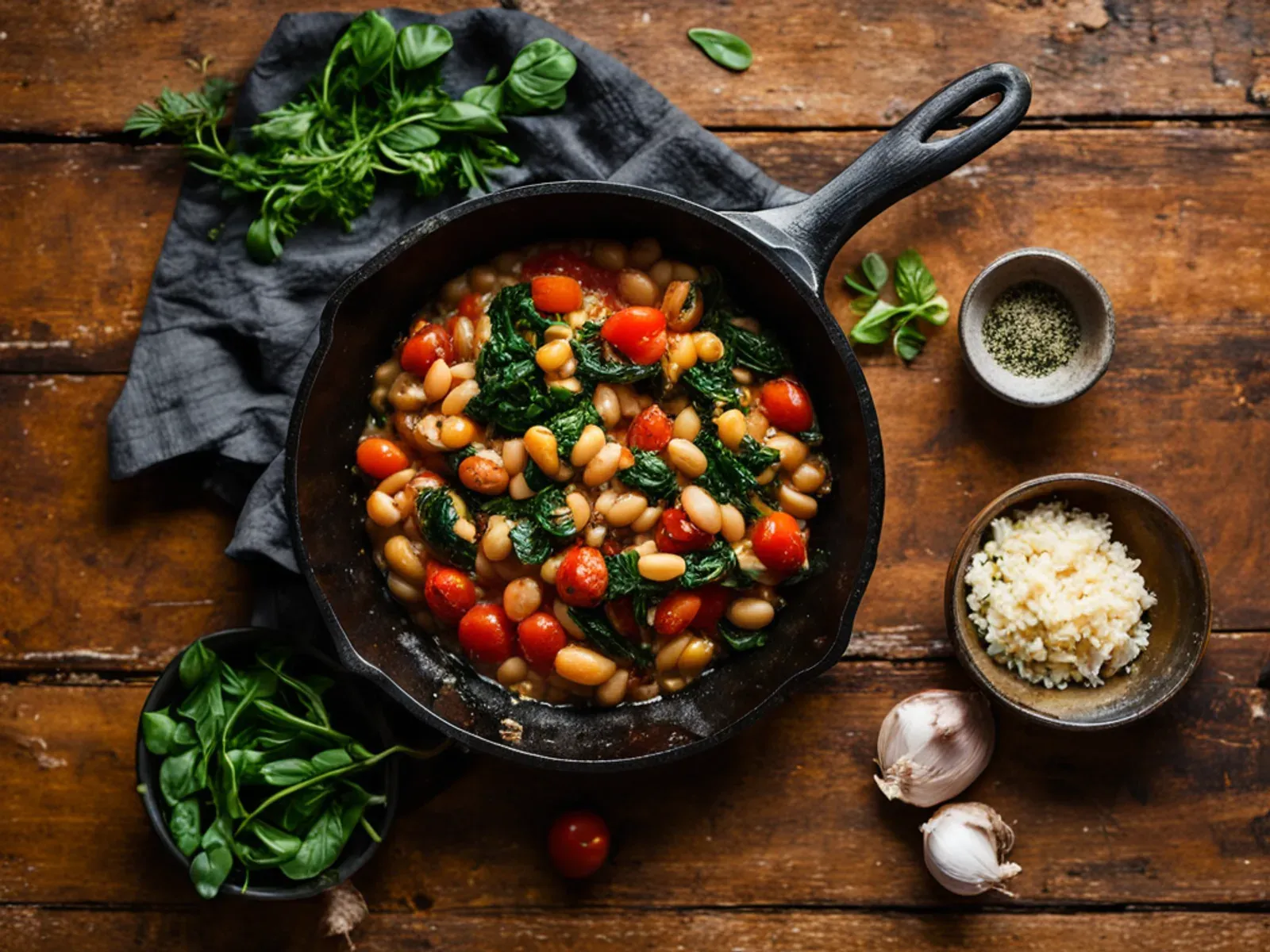 20-Minute Greek White Beans with Fresh Tomatoes, Dill and Spinach — Greek white beans with tomatoes, gigantes-style, made in one skillet. Ripe late-summer tomatoes, dill, oregano a