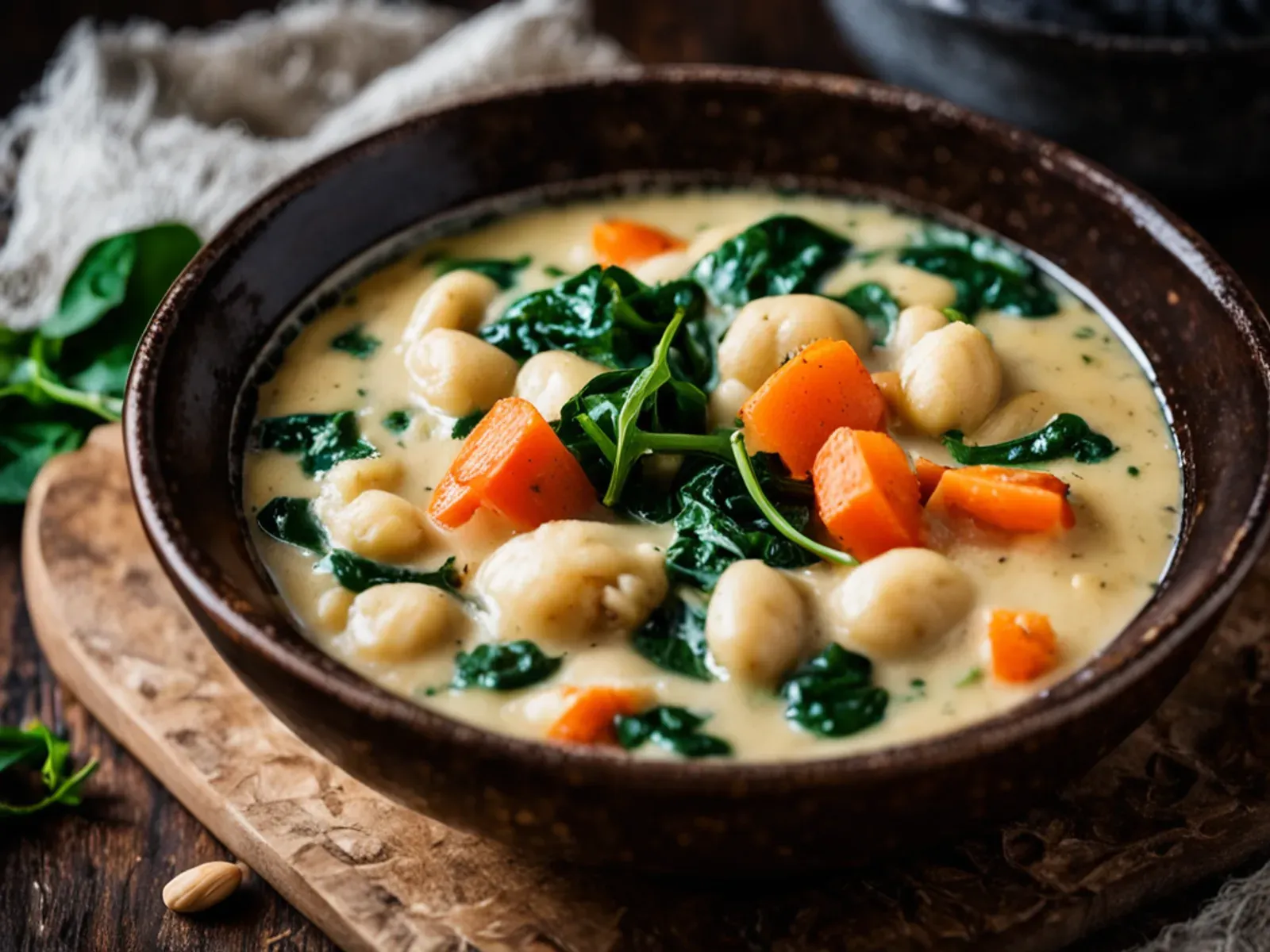 30-Minute One-Pot Creamy Vegan Gnocchi Soup with White Beans, Spinach and Carrots — A creamy vegan gnocchi soup made in one pot in 30 minutes, with tender potato gnocchi, white bea