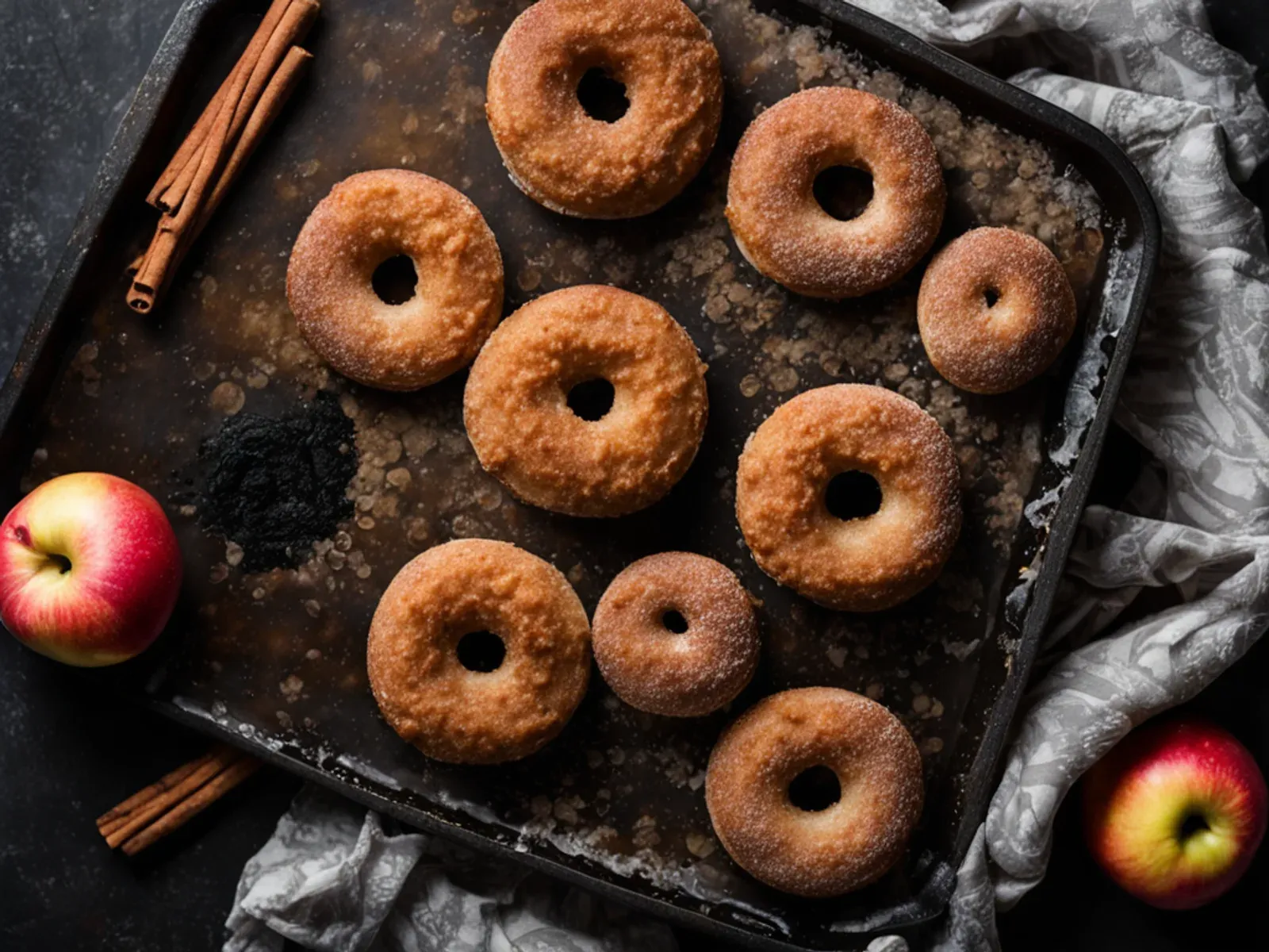 Baked Vegan Apple Cider Donuts with Cinnamon Sugar — Baked vegan apple cider donuts made with reduced cider and grated apple for deep orchard flavor, then brushed with coconut oil 