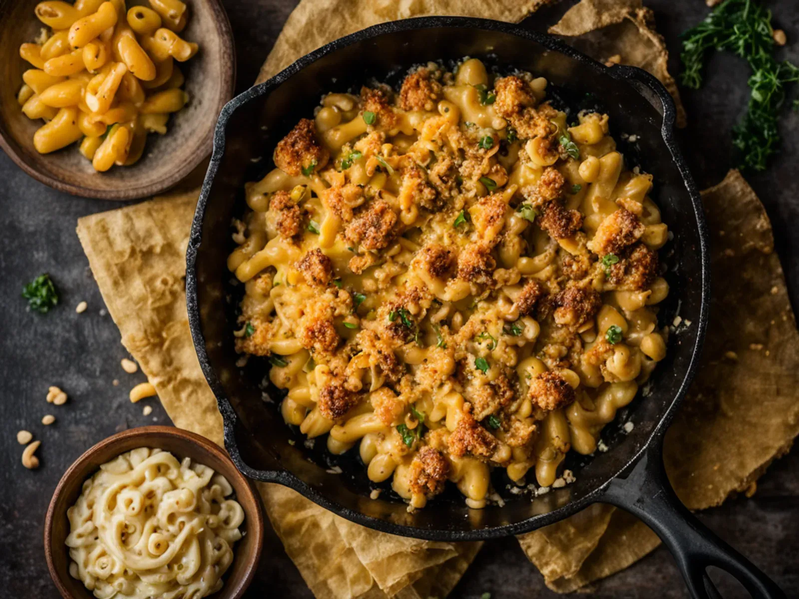 Baked Vegan Mac and Cheese with Cashew Potato Sauce and Crispy Garlic Panko — Baked vegan mac and cheese with a silky cashew, potato and carrot cheese sauce, smoky paprika and a cr