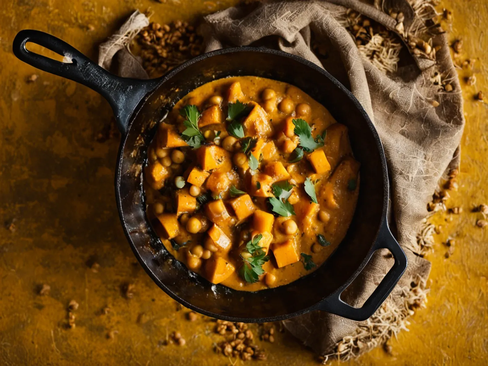 Creamy Coconut Butternut Squash Chickpea Curry — Butternut squash and chickpeas simmer in one skillet with coconut milk, ginger and garam masala. Spinach and lime go in at the end.