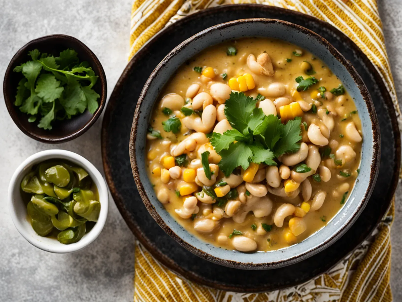 Creamy Vegan White Bean Chili with Jalapeño, Sweet Corn and Lime — A creamy vegan white bean chili made with cannellini beans, jalapeño, green chiles and sweet corn, thickened with