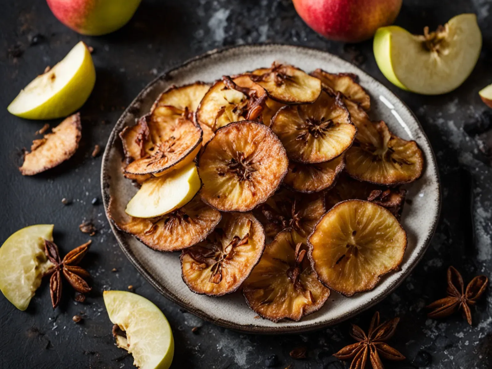 Crispy Chai-Spiced Air Fryer Apple Chips — Crispy air fryer apple chips with cinnamon, cardamom, ginger and a little coconut sugar. Thin slices and a low 300°F heat get them crunch