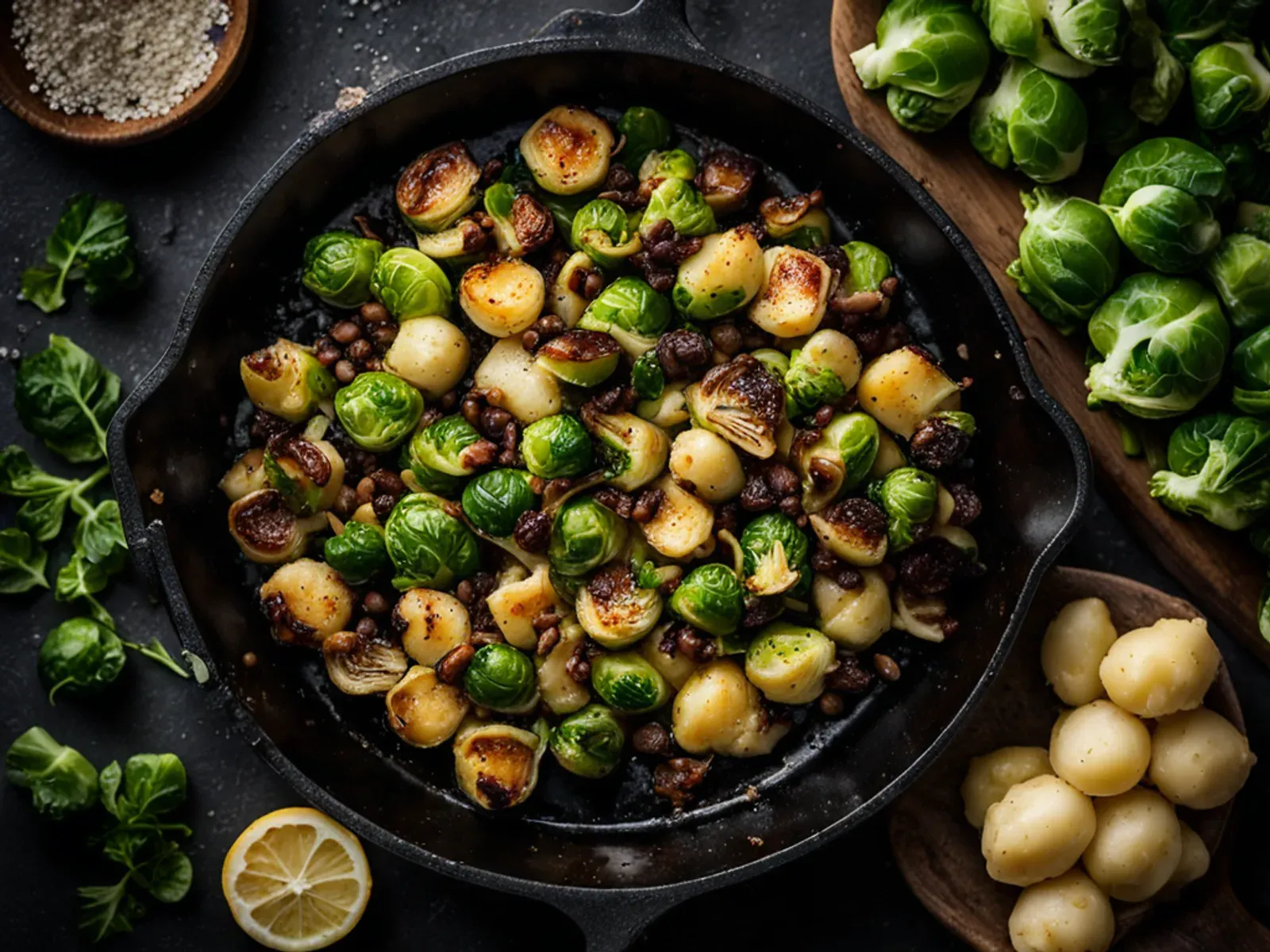 Crispy Sheet Pan Gnocchi with Brussels Sprouts, Shallots and Balsamic — Shelf-stable gnocchi roasted straight from the package until crisp, with caramelized Brussels sprouts, sweet