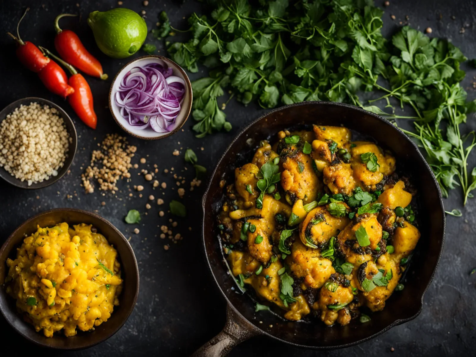Easy One-Pan Aloo Gobi Matar with Kasuri Methi — An easy aloo gobi recipe made in one skillet: cumin-scented potatoes, cauliflower and peas in a quick tomato masala, finished with 