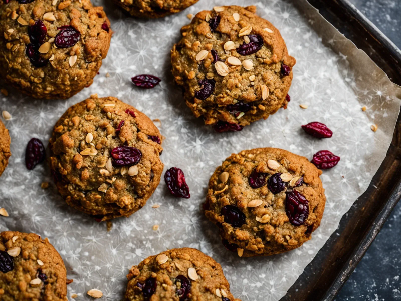 Healthy Pumpkin Oatmeal Breakfast Cookies with Pepitas and Dried Cranberries — Soft, flourless pumpkin oatmeal breakfast cookies sweetened mostly with ripe banana, bound with flax 