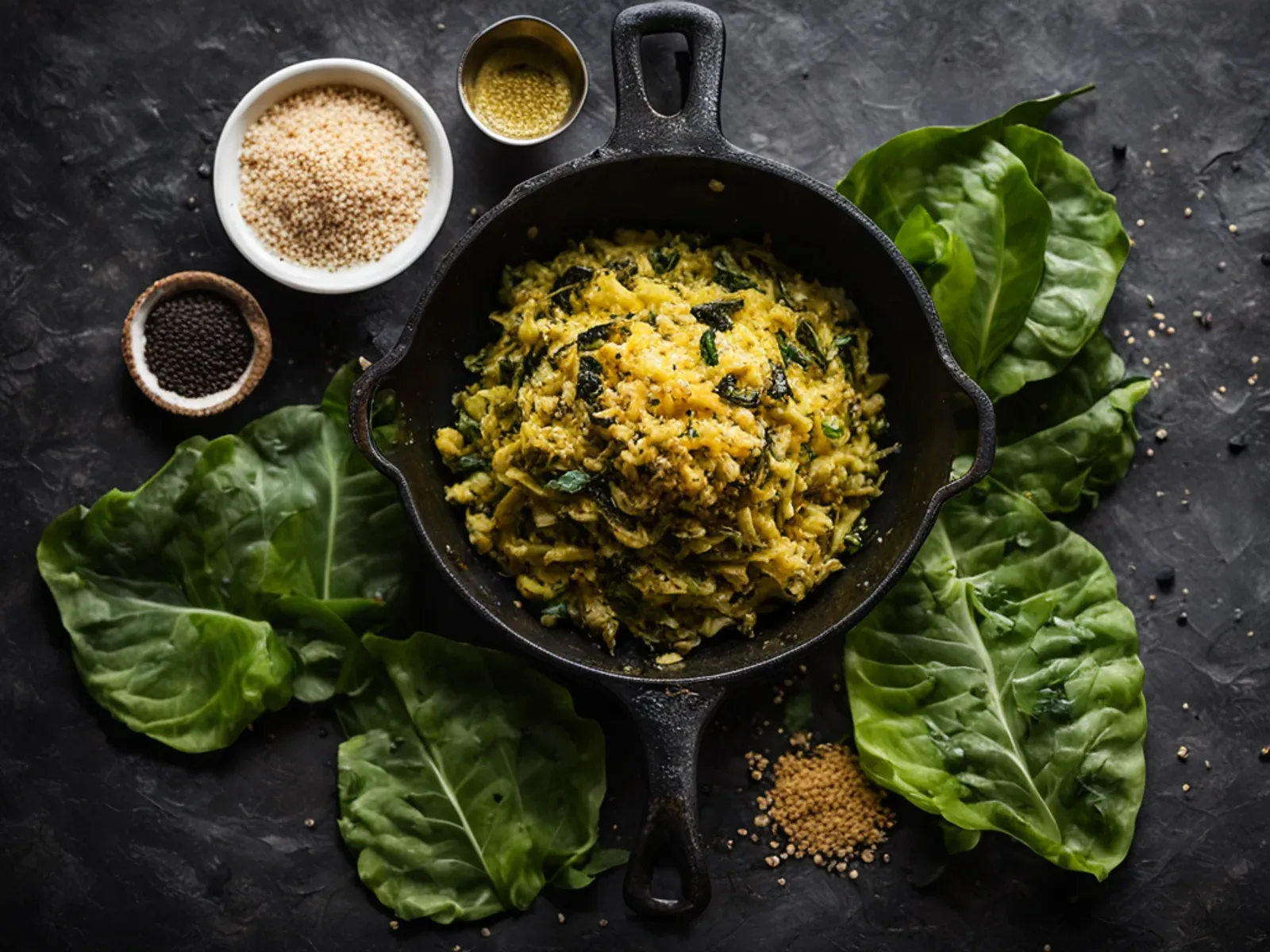 Kerala Cabbage Thoran with Coconut, Mustard Seeds and Curry Leaves — A cabbage thoran recipe from Kerala: finely shredded cabbage steamed in coconut oil with mustard seeds and curr