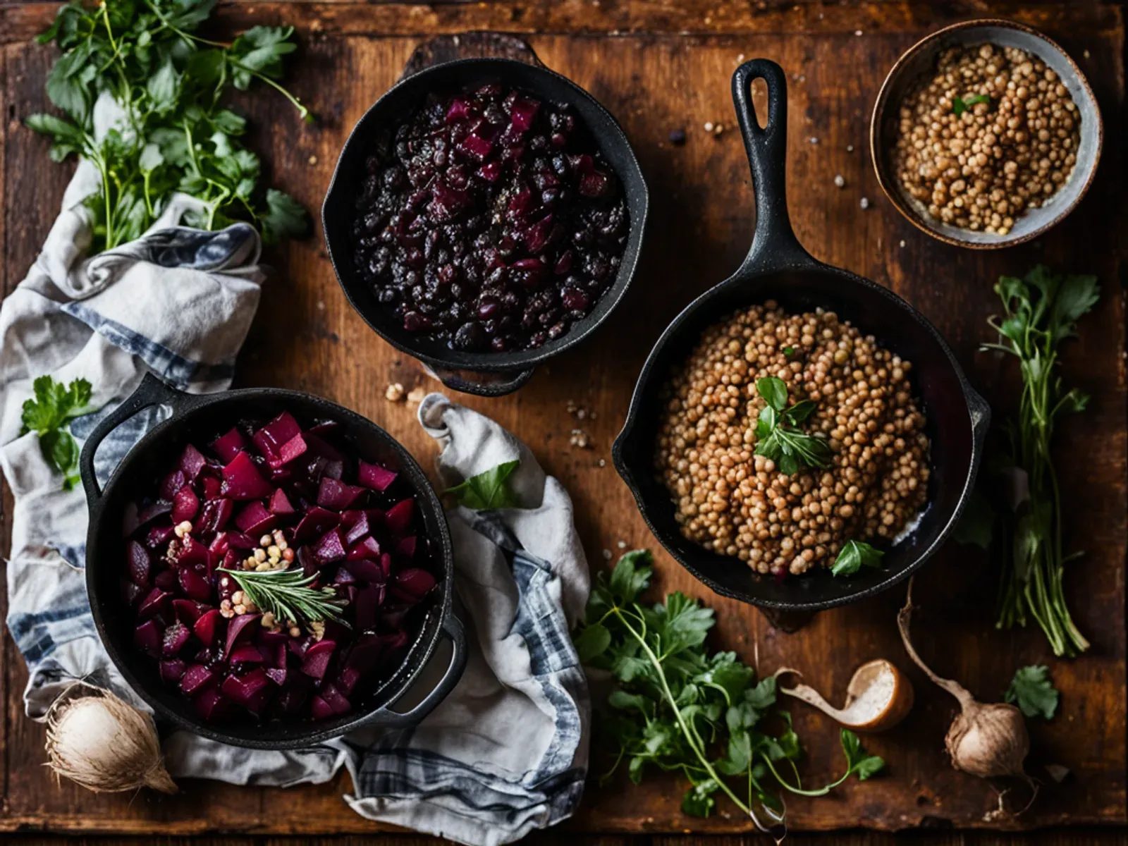 Lentil and Farro Jars with Roasted Beets and Maple Dijon — Make-ahead lunch jars layering maple-Dijon dressing, green lentils, chewy farro, roasted beets, toasted walnuts and arugu