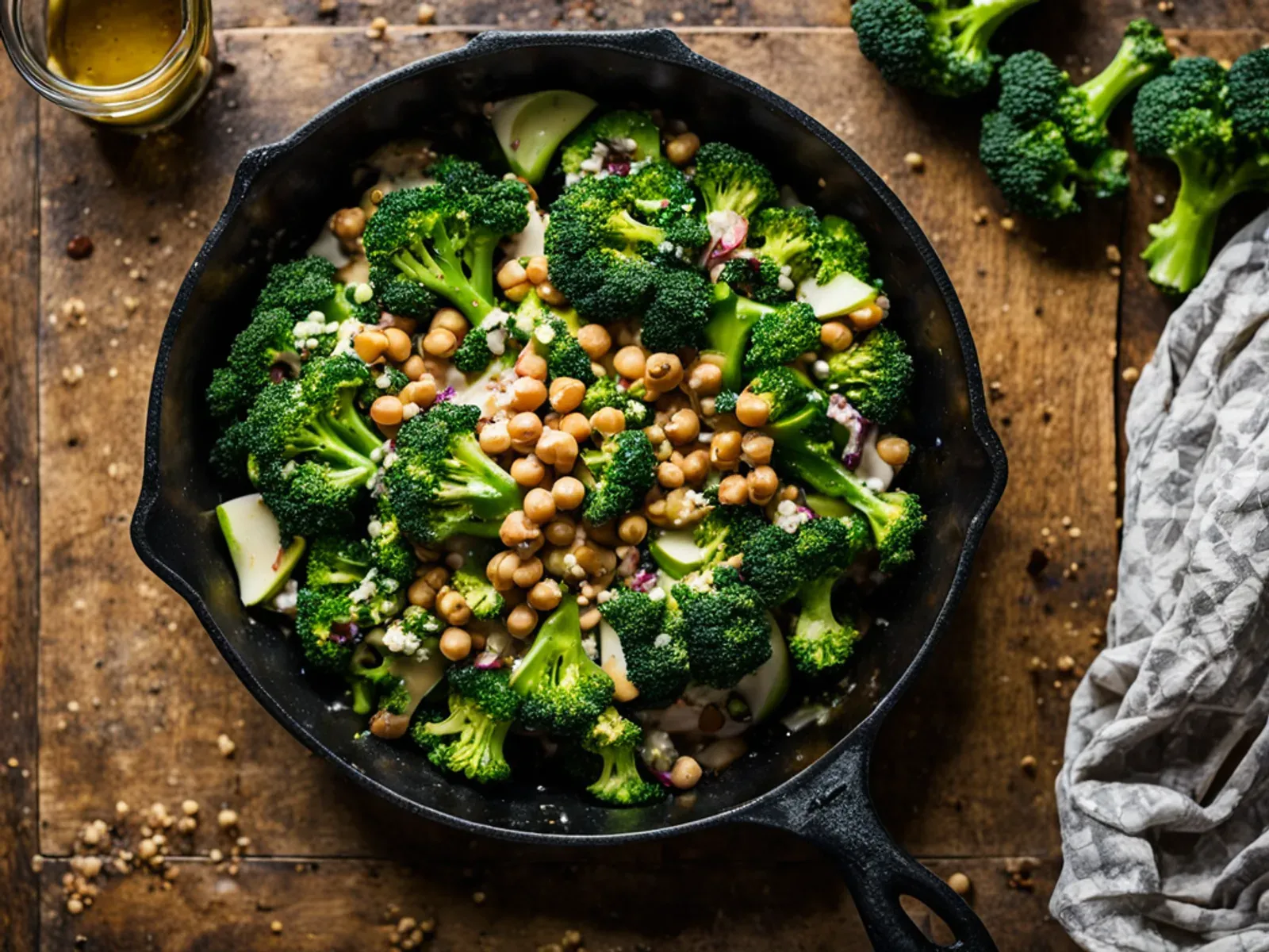 Meal Prep Broccoli Apple Salad with Chickpeas and Maple Tahini Dressing — A crunchy broccoli apple salad with chickpeas, toasted sunflower seeds and cranberries in a creamy maple t