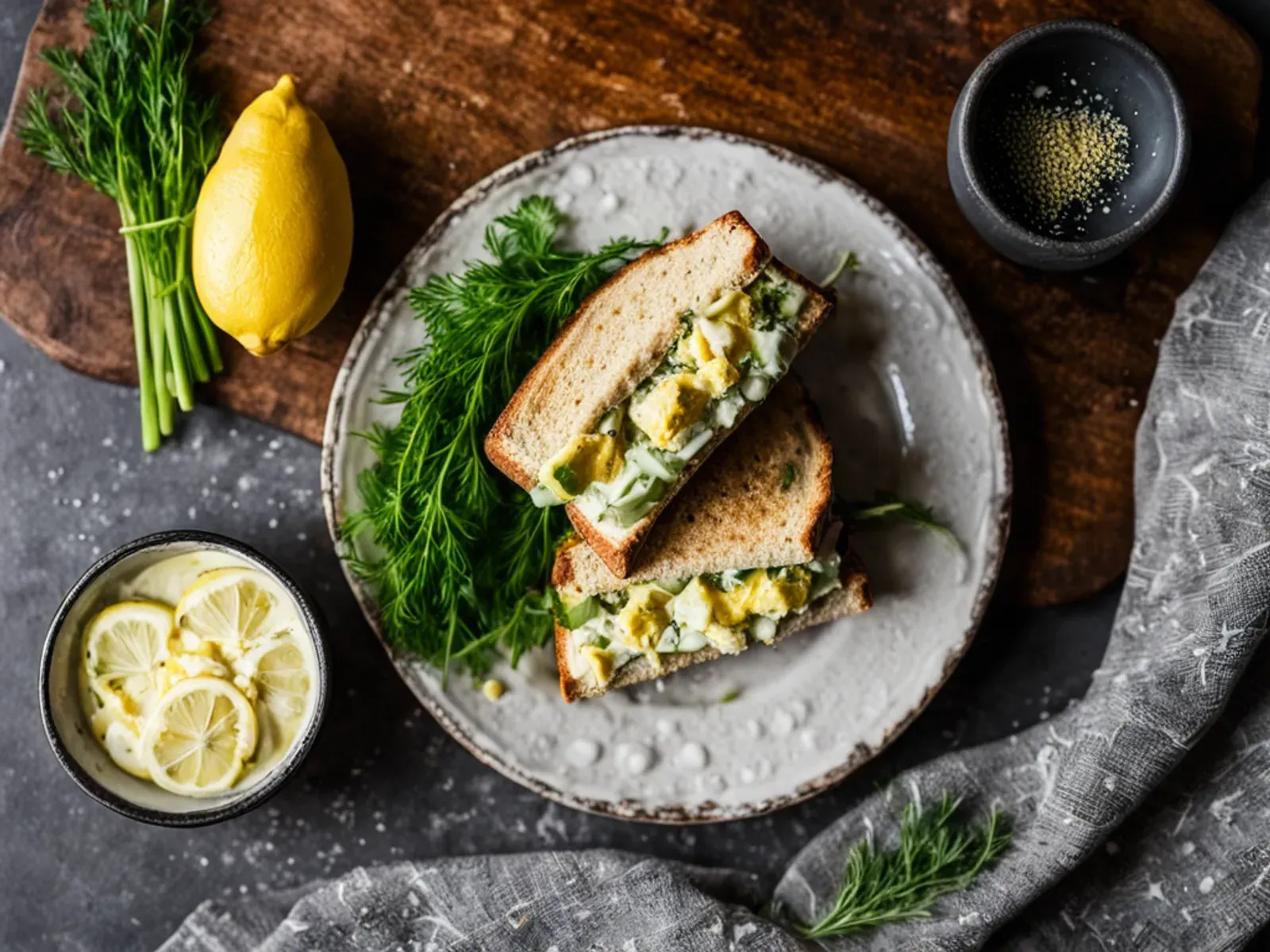 No-Mayo Tofu Egg Salad Sandwich with Dill and Crunchy Celery — Creamy tofu egg salad made without mayo: a lemony tahini-Dijon dressing, turmeric, fresh dill and crisp celery, piled