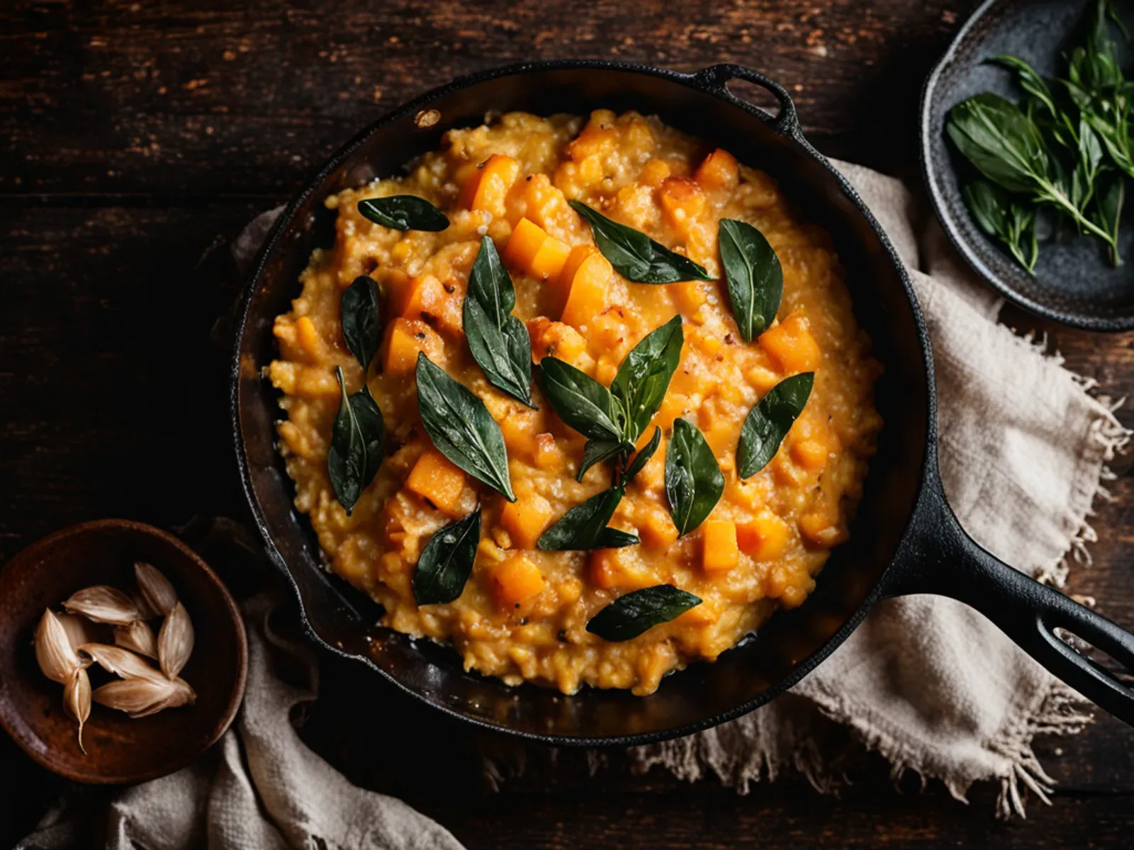 No-Stir Baked Butternut Squash Risotto with Crispy Sage — Creamy baked butternut squash risotto with no constant stirring. Roasted squash, miso and nutritional yeast make it rich a