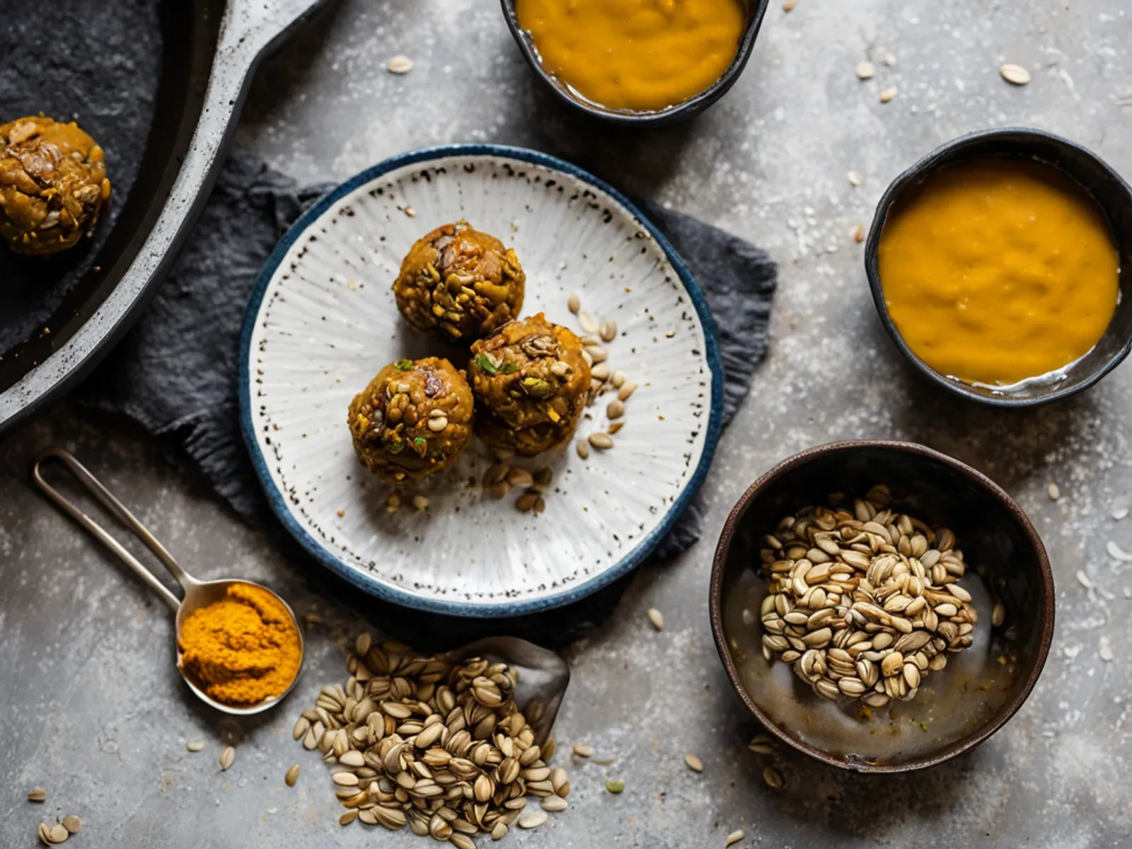 Nut-Free Pumpkin Spice Energy Balls with Sunflower Seed Butter and Pepitas — Nut-free energy balls made with sunflower seed butter, oats, pumpkin and toasted pepitas. They're no-ba