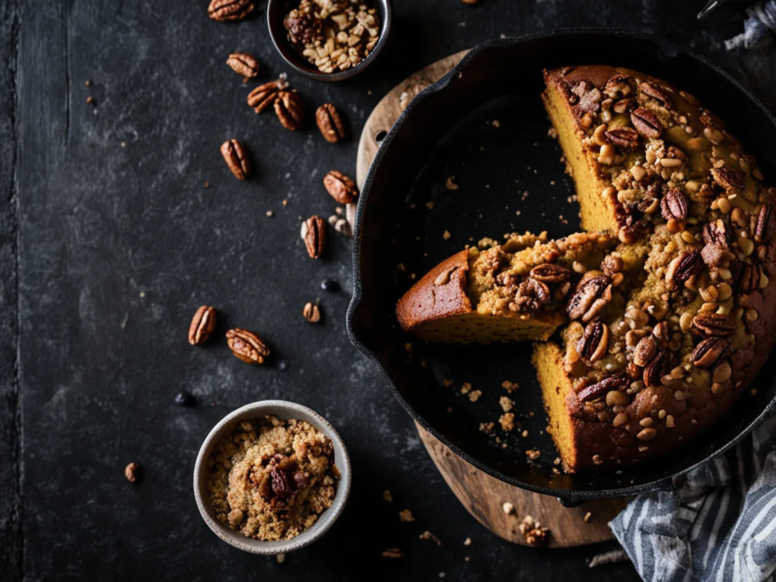 One-Bowl Vegan Pumpkin Bread with Maple Pecan Streusel — Moist, warmly spiced vegan pumpkin bread made in one bowl with flax eggs, maple syrup and coconut sugar, topped with a crun