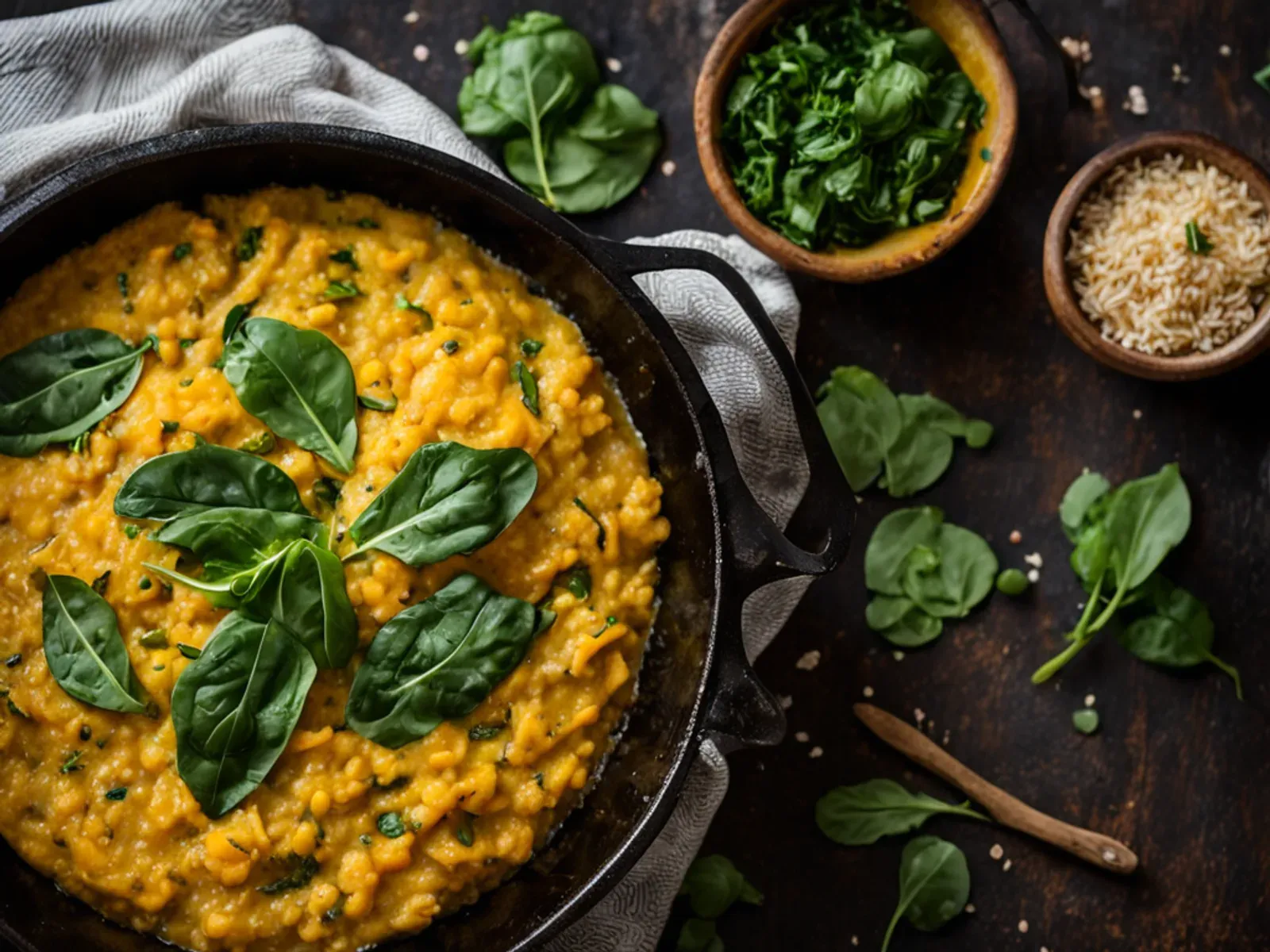 One-Pot Moong Dal Khichdi with Butternut Squash, Spinach and Cumin Tadka — Creamy one-pot moong dal khichdi with basmati rice, sweet butternut squash and spinach, finished with a s
