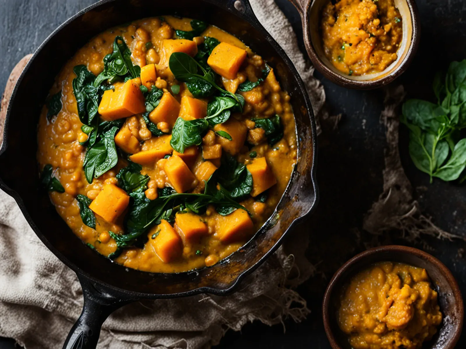 One-Pot Red Lentil Butternut Squash Dal with Spinach and Cumin Tadka — Red lentil butternut squash dal cooked in one pot with tomato, ginger and turmeric, finished with spinach and