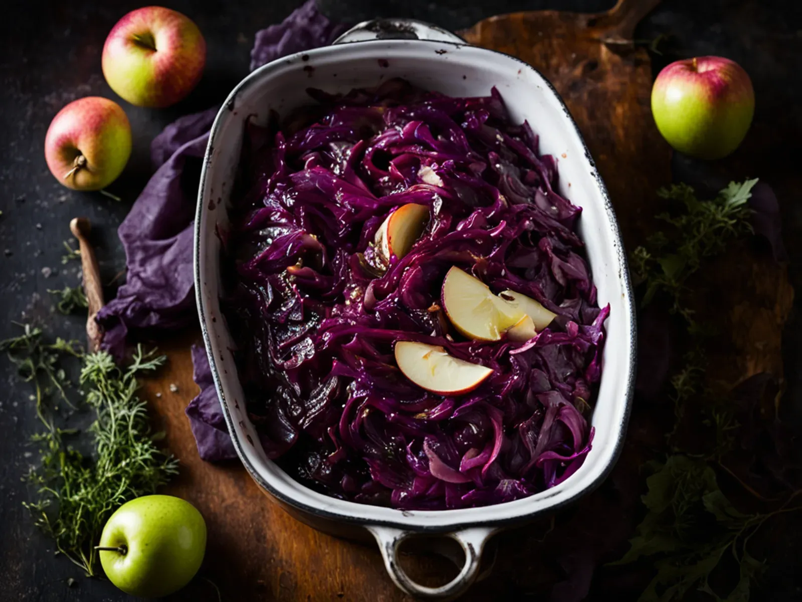 One-Pot Braised Red Cabbage with Apples and Apple Cider — A German-style braised red cabbage cooked in one pot with tart apples, apple cider, maple and cloves until silky and sweet