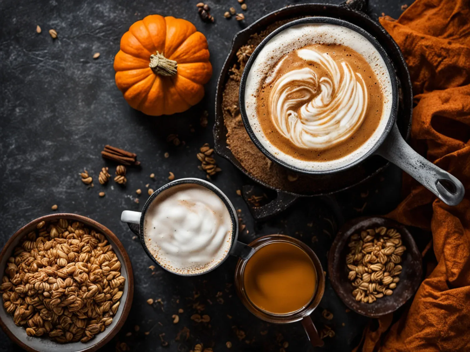 Real-Pumpkin Vegan Pumpkin Spice Latte with Oat Milk — A vegan pumpkin spice latte made with real pumpkin purée, maple syrup and oat milk. Toasting the purée with the spices first 