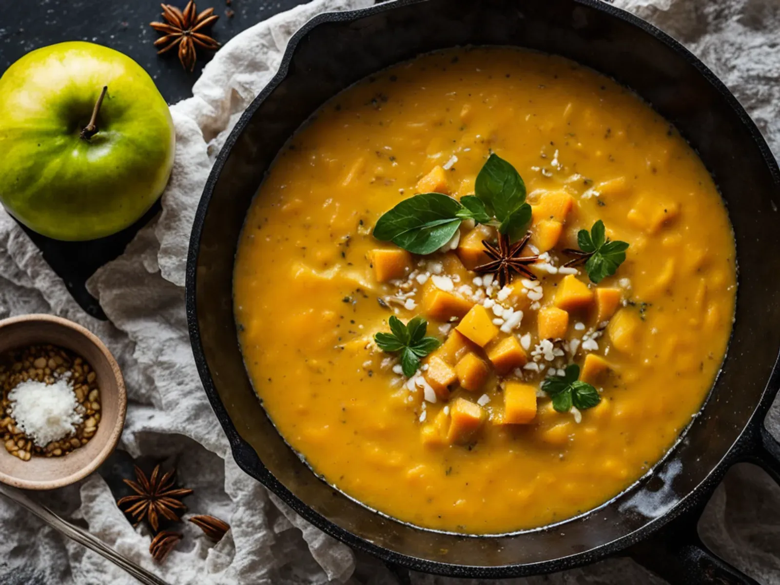 Roasted Butternut Squash and Apple Soup with Coconut Milk — Butternut squash apple soup roasted at high heat until caramelized, then blended with ginger, warm spices and coconut mi