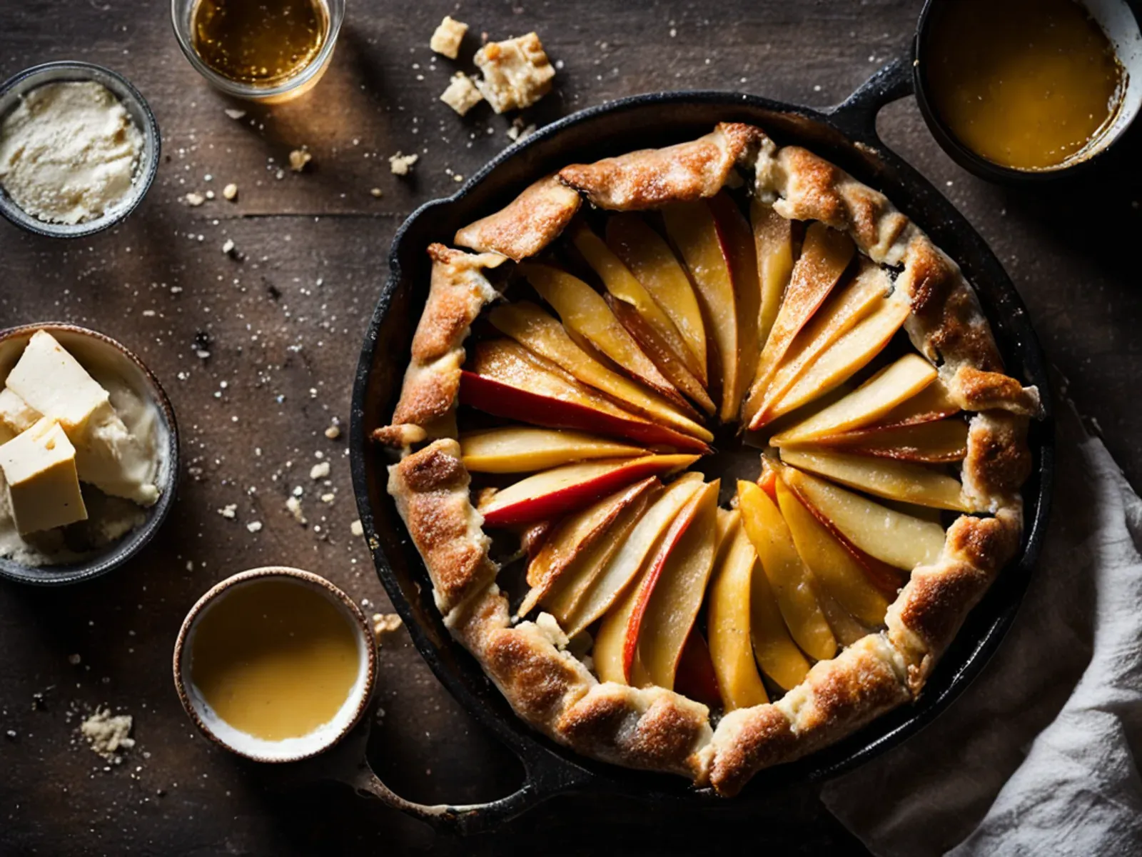 Rustic Apple Cheddar Galette with Whole Wheat Butter Crust and Honey Drizzle — A free-form apple cheddar galette with sharp cheddar baked into a flaky whole wheat butter crust, cin