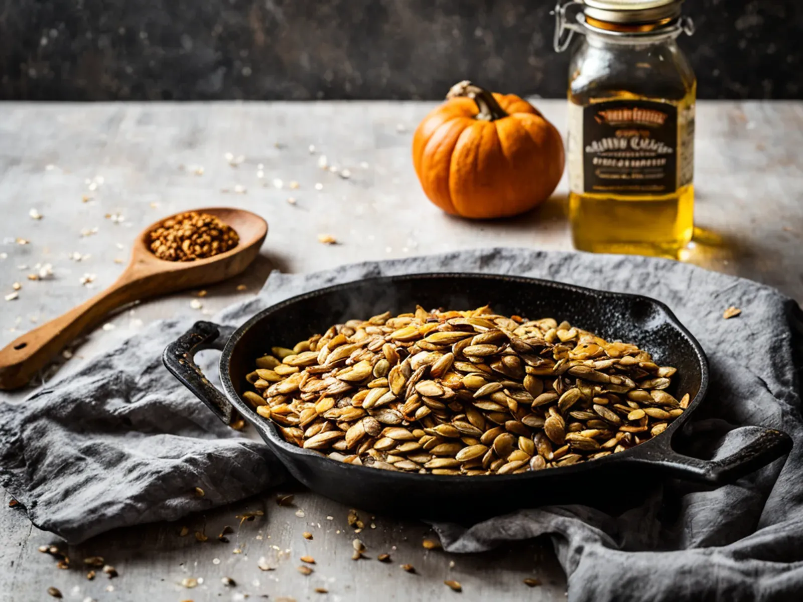 Smoky Garlic Savory Roasted Pumpkin Seeds with Nutritional Yeast — Savory roasted pumpkin seeds with smoked paprika, garlic-infused olive oil and nutritional yeast. A quick salt-wa