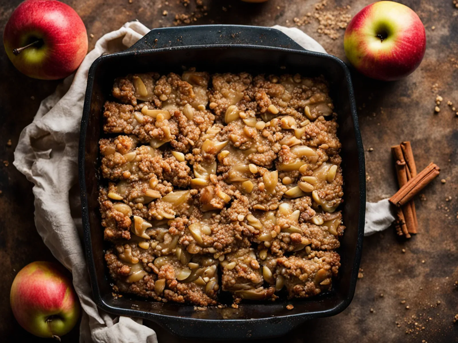 Vegan Apple Crumble Bars with Oat Pecan Streusel — Vegan apple crumble bars with a pressed oat shortbread base, cinnamon apple filling thickened with cornstarch, and a buttery peca