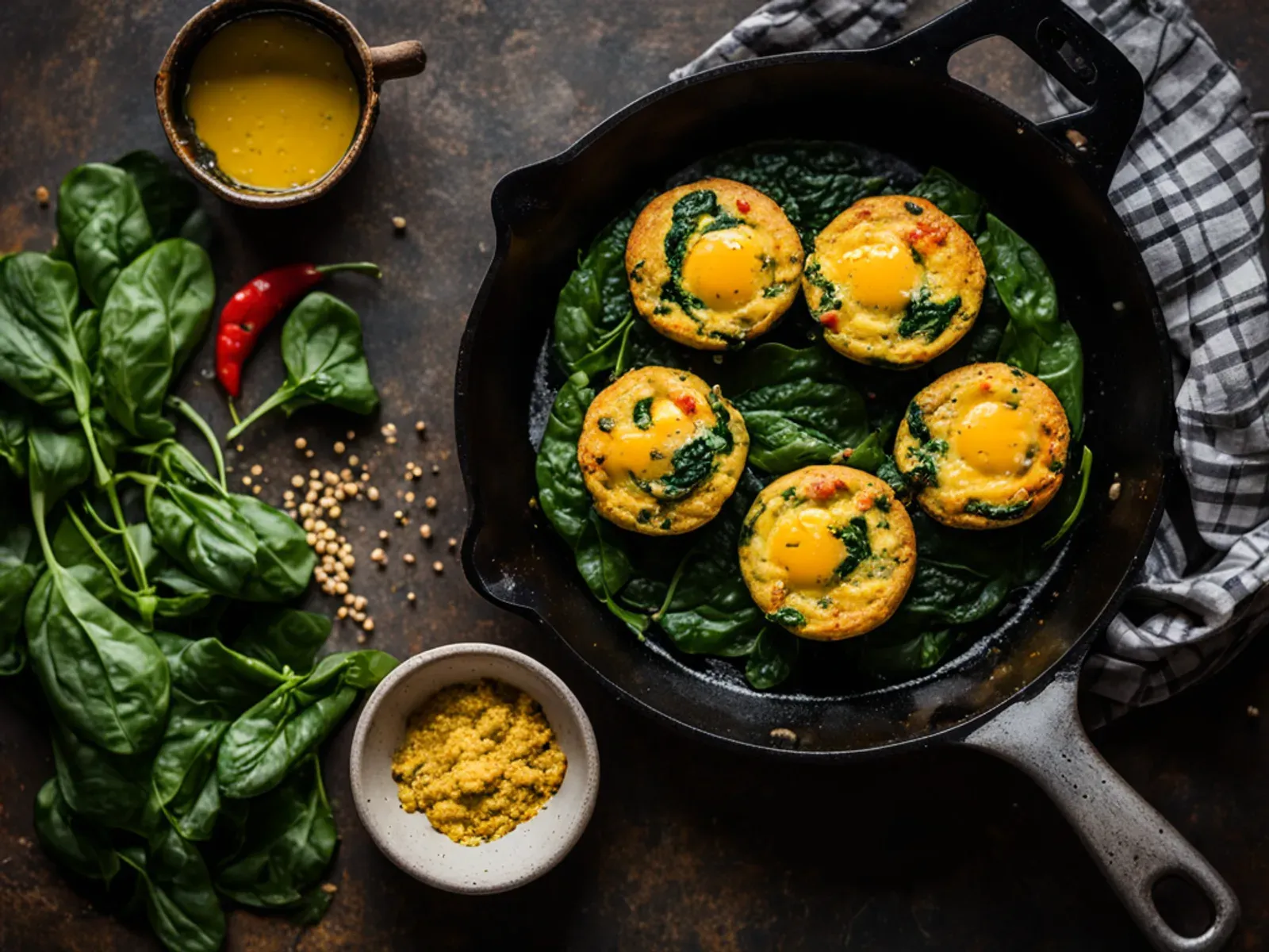 Vegan Egg Muffins with Chickpea Flour, Spinach and Red Pepper — Chickpea flour vegan egg muffins with spinach, sweet red pepper and green onion. Bake a batch of 12 on Sunday, then 