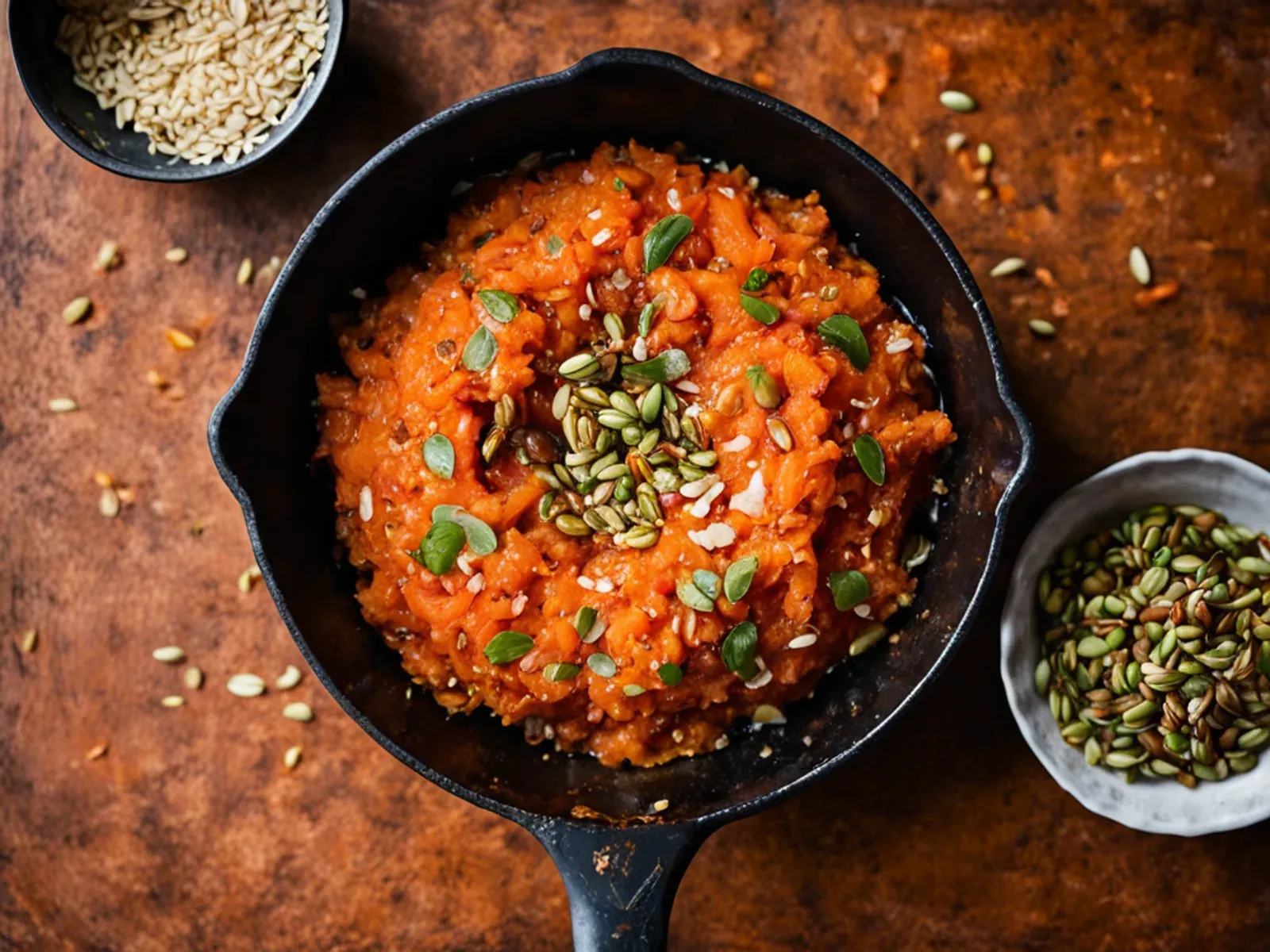 Vegan Gajar Ka Halwa (Carrot Halwa) with Coconut Milk, Cardamom and Pistachios — A rich vegan gajar halwa for Diwali: grated carrots slow-cooked in coconut oil and coconut milk wit